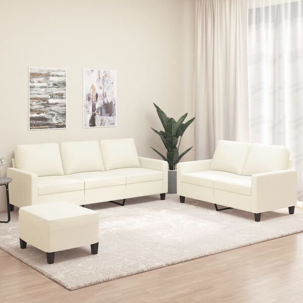 vidaXL 3d&iacute;ln&aacute; sedac&iacute; souprava s podu&scaron;kami kr&eacute;mov&aacute; uměl&aacute; kůže