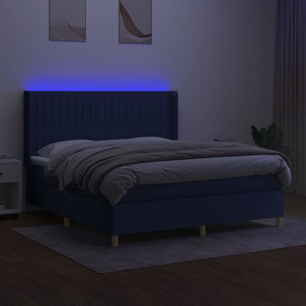 vidaXL Box spring postel s matrac&iacute; a LED modr&aacute; 180x200 cm textil