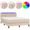 vidaXL Box spring postel matrace a LED cappuccino 140x200cm uměl&aacute; kůže