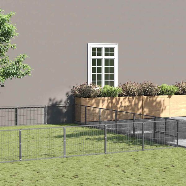 vidaXL Ps&iacute; kotec stř&iacute;brn&yacute; 48 m&sup2; ocel