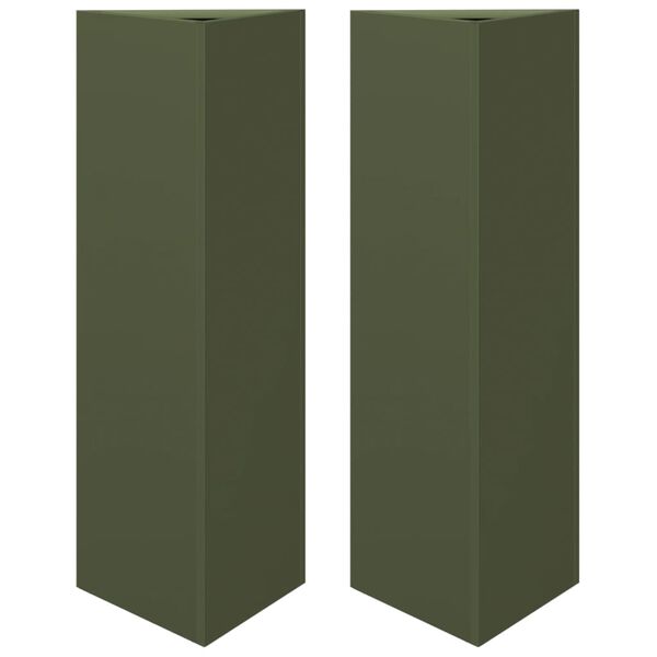 vidaXL Zahradn&iacute; truhl&iacute;ky 2 ks olivov&eacute; troj&uacute;heln&iacute;kov&eacute; 30x26x75 cm ocel