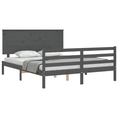 vidaXL Rám postele s čelem šedý King Size masivní dřevo