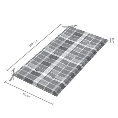 vidaXL Zahradní lavice s šedou károvanou poduškou 112 cm masivní teak