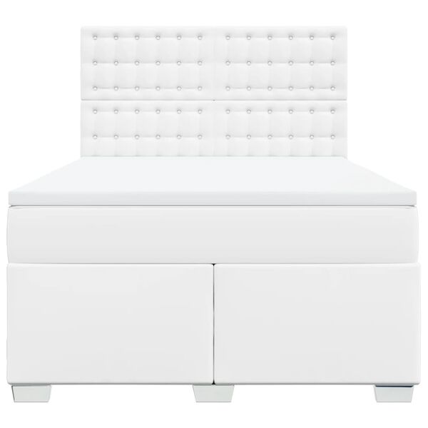 vidaXL Box spring postel s matrac&iacute; b&iacute;l&aacute; 140x200 cm uměl&aacute; kůže