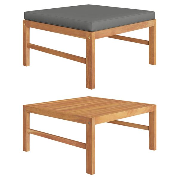 vidaXL Podnožka s tmavě šedou poduškou masivní teakové dřevo