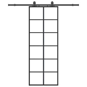 vidaXL Posuvn&eacute; dveře se sadou kov&aacute;n&iacute; čern&eacute; 76x205 cm ESG Glass