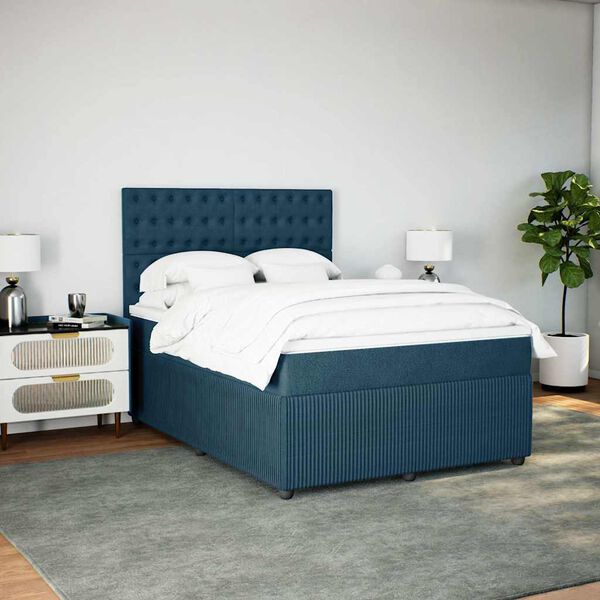 vidaXL Box spring postel s matrac&iacute; modr&aacute; 160 x 200 cm samet