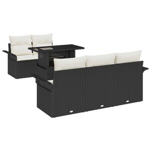 vidaXL Sada zahradn&iacute;ch pohovek s pol&scaron;t&aacute;řem 6 pcs Čern&aacute; Poly Ratan