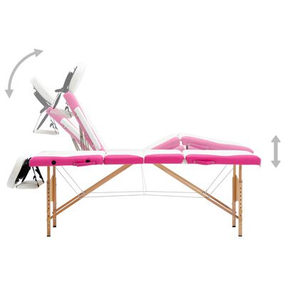 vidaXL Skládací masážní stůl 4 zóny dřevěný bílý a růžový
