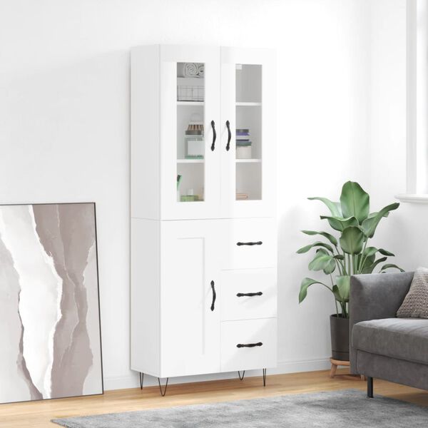 vidaXL Skř&iacute;ň highboard leskl&aacute; b&iacute;l&aacute; 69,5 x 34 x 180 cm kompozitn&iacute; dřevo