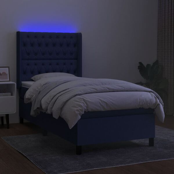 vidaXL Box spring postel s matrac&iacute; a LED modr&aacute; 80 x 200 cm textil