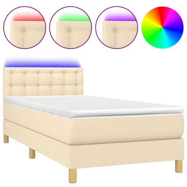 vidaXL Box spring postel s matrac&iacute; a LED kr&eacute;mov&aacute; 90x190 cm textil