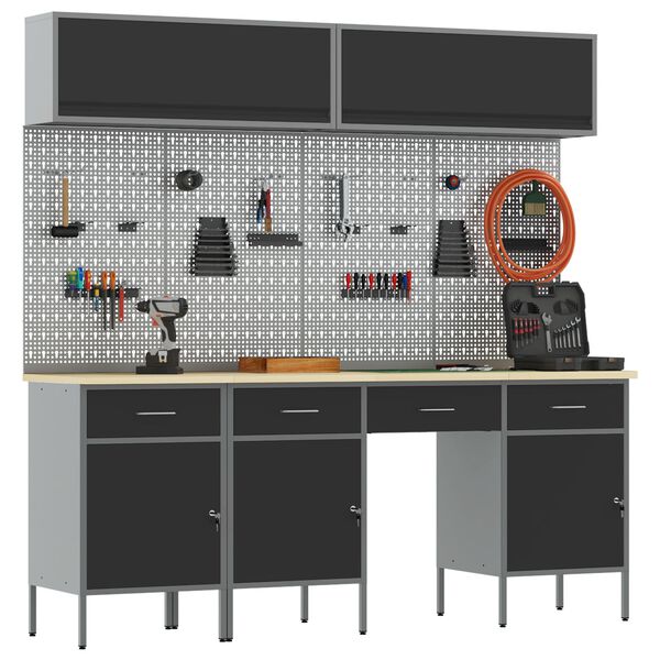 vidaXL Pracovn&iacute; stůl se z&aacute;suvkou 10 pcs Čern&aacute; 200 x 55 x 200 cm Ocel