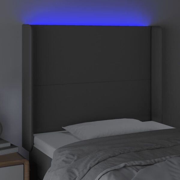 vidaXL Čelo postele s LED &scaron;ed&eacute; 93 x 16 x 118/128 cm uměl&aacute; kůže
