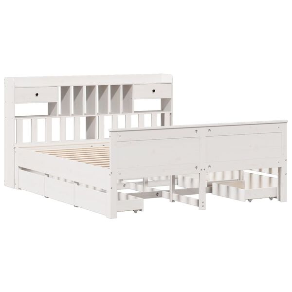 vidaXL Postel s knihovnou bez matrace b&iacute;l&aacute; 180x200 cm masivn&iacute; borovice