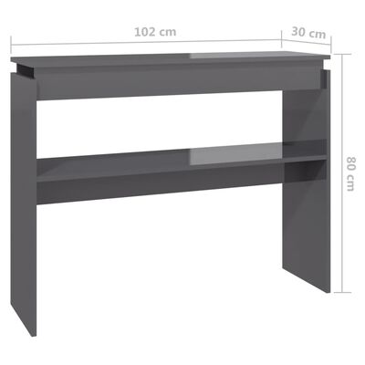 vidaXL Konzolový stolek šedý vysoký lesk 102 x 30 x 80 cm dřevotříska