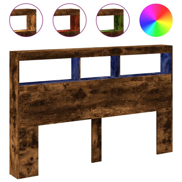 vidaXL Čelo postele s &uacute;ložn&yacute;m prostorem a LED kouřov&yacute; dub 160x17x102cm