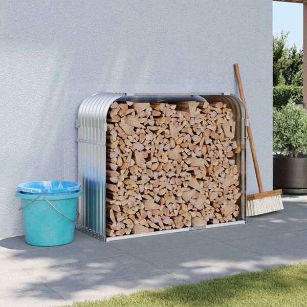 vidaXL Stojan na dřevo stř&iacute;brn&yacute; 120 x 45 x 100 cm pozinkovan&aacute; ocel