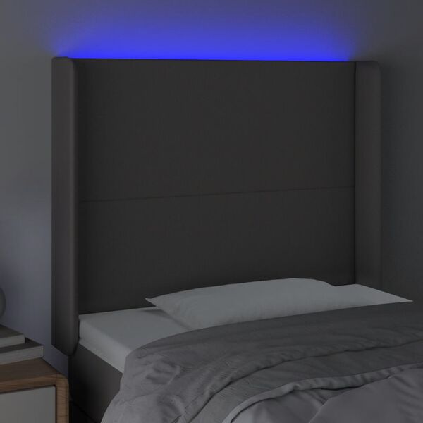 vidaXL Čelo postele s LED šedé 83 x 16 x 118/128 cm umělá kůže