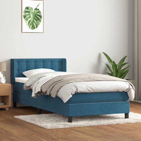 vidaXL Box spring postel s matrac&iacute; tmavě modr&aacute; 100x210 cm samet