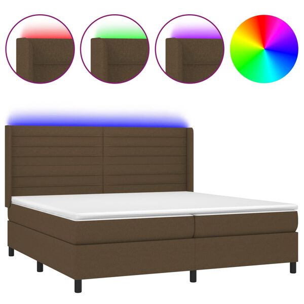 vidaXL Box spring postel s matrac&iacute; a LED tmavě hněd&aacute; 200x200 cm textil