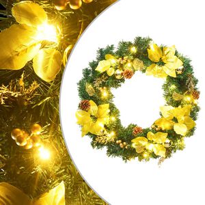 vidaXL V&aacute;nočn&iacute; věnec s LED světly zelen&yacute; 60 cm PVC