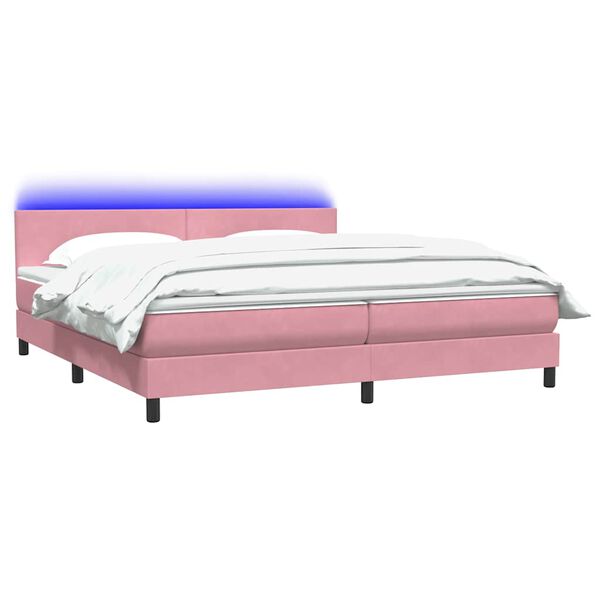 vidaXL Box spring postel s matrac&iacute; a LED růžov&aacute; 180x210 cm samet