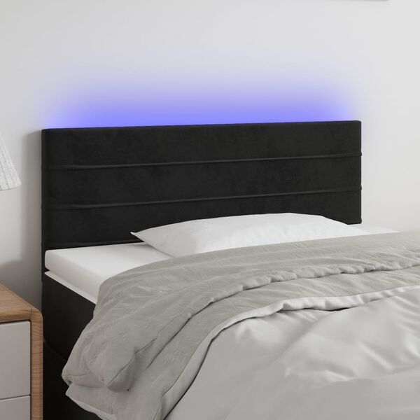 vidaXL Čelo postele s LED čern&eacute; 100x5x78/88 cm samet