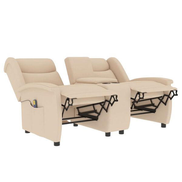 vidaXL 2místné masážní polohovací křeslo s držákem nápojů krémové