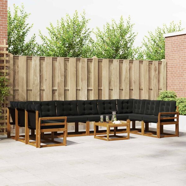 vidaXL Venkovn&iacute; pohovkov&aacute; souprava 11 pcs Přirozen&aacute; a čern&aacute;