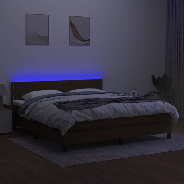 vidaXL Box spring postel s matrac&iacute; a LED tmavě hněd&aacute; 180x200 cm textil