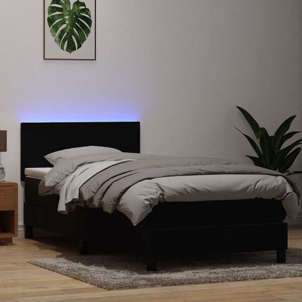 vidaXL Box spring postel s matrac&iacute; a LED čern&yacute; 80x220 cm samet