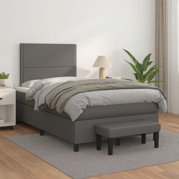 vidaXL Box spring postel s matrac&iacute; &scaron;ed&aacute; 120x190 cm uměl&aacute; kůže