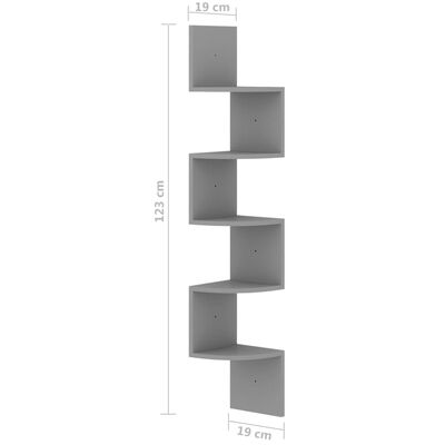 vidaXL Nástěnná rohová police šedá 19 x 19 x 123 cm kompozitní dřevo