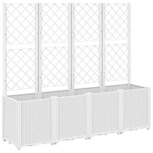 vidaXL Zahradn&iacute; truhl&iacute;k s trel&aacute;ž&iacute; b&iacute;l&yacute; 160 x 40 x 140 cm PP