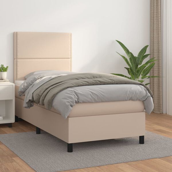 vidaXL Box spring postel s matrac&iacute; cappuccino 80 x 200 cm uměl&aacute; kůže