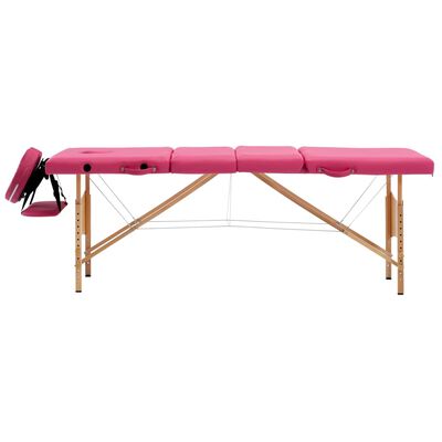 vidaXL Skládací masážní stůl 4 zóny dřevěný růžový