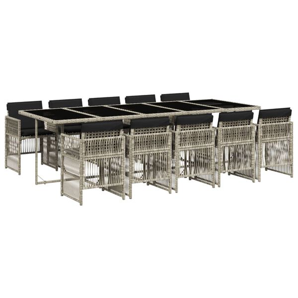 vidaXL 11d&iacute;ln&yacute; zahradn&iacute; j&iacute;deln&iacute; set s podu&scaron;kami světle &scaron;ed&yacute; polyratan