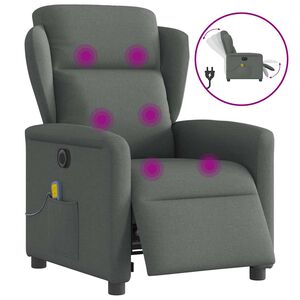 vidaXL Elektrick&eacute; mas&aacute;žn&iacute; polohovac&iacute; křeslo tmavě &scaron;ed&eacute; textil