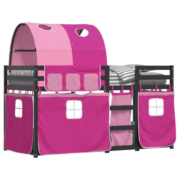 vidaXL Dětsk&aacute; patrov&aacute; postel se z&aacute;věsy růžov&aacute; 80 x 200 cm borovice