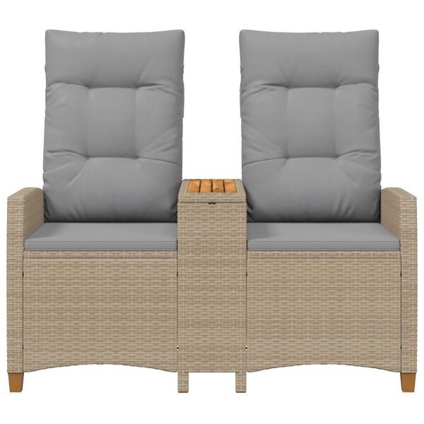 vidaXL Skl&aacute;dac&iacute; lavice se stolem B&eacute;žov&aacute; a Světle &scaron;ed&aacute; polyratan