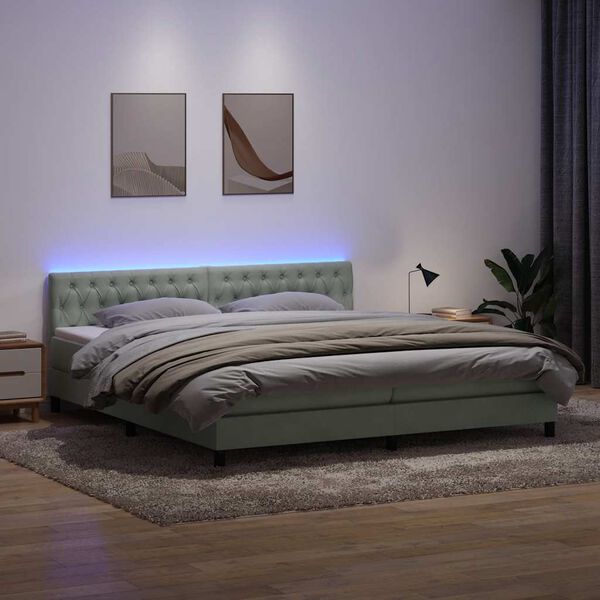 vidaXL Box spring postel s matrac&iacute; a LED světle &scaron;ed&aacute; 200x220 cm samet