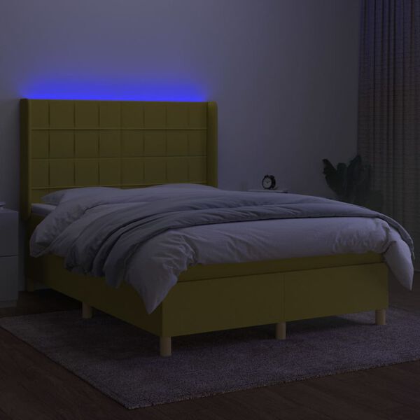 vidaXL Box spring postel s matrac&iacute; a LED zelen&aacute; 140x190 cm textil