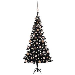 vidaXL Uměl&yacute; v&aacute;nočn&iacute; stromek s LED a sadou koul&iacute; čern&yacute; 150 cm PVC