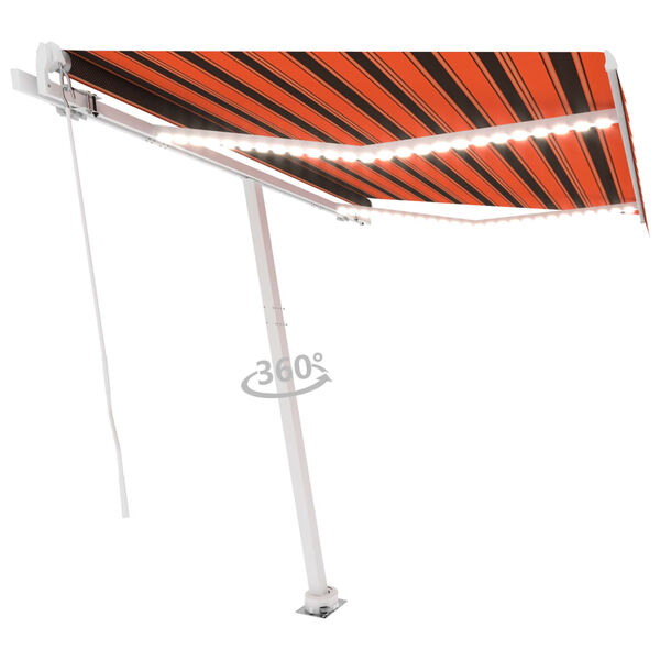 vidaXL Ručně zatahovac&iacute; mark&yacute;za s LED světlem 300x250 cm oranžovohněd&aacute;