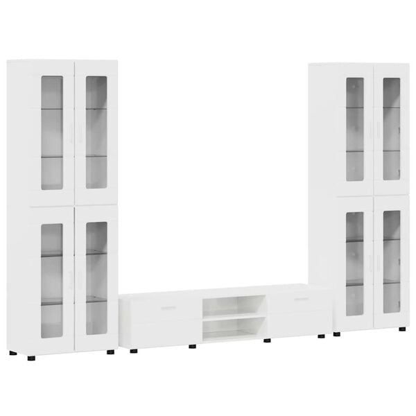 vidaXL Sestava TV skř&iacute;něk s polic&iacute; Vysoce leskl&aacute; b&iacute;l&aacute; kompozitn&iacute; dřevo