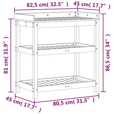 vidaXL Přesazovací stůl s policemi bílý 82,5x45x86,5 cm borové dřevo