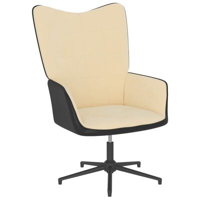 vidaXL Relaxační křeslo se stoličkou krémově bílé samet a PVC