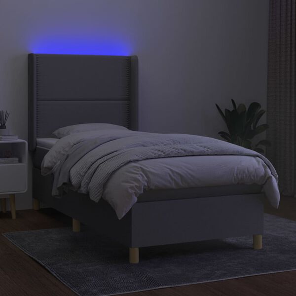 vidaXL Box spring postel s matrací a LED světle šedá 100x200 cm textil