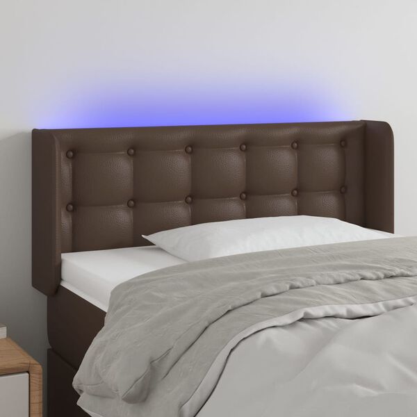 vidaXL Čelo postele s LED hněd&eacute; 83 x 16 x 78/88 cm uměl&aacute; kůže